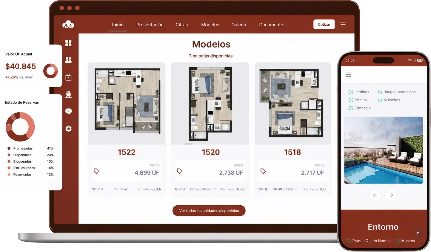 Catálogo de modelos de un proyecto en JetStock, en escritorio y app